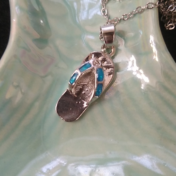 Flip Flop Beach Blue Fire Opal  Necklace nwt - Picture 8 of 8